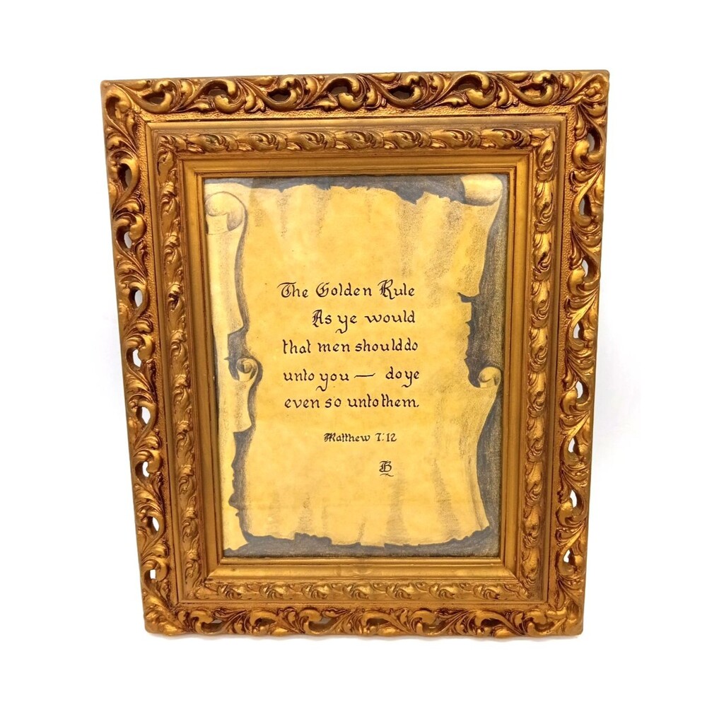 Vtg Italian Florentine Style Gold Framed Art Print The Golden Rule Matthew 7:12